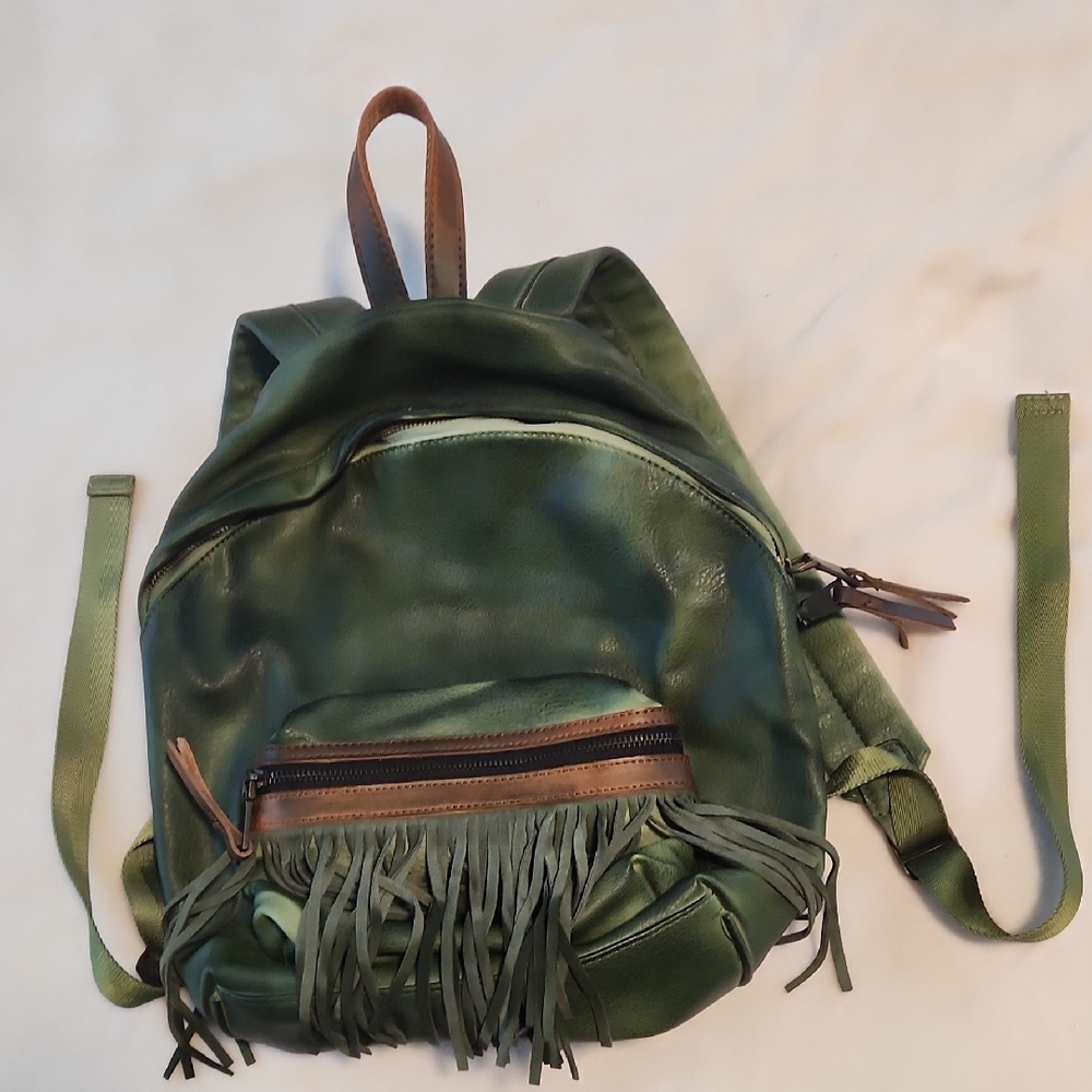 Green Leather Fringe Backpack